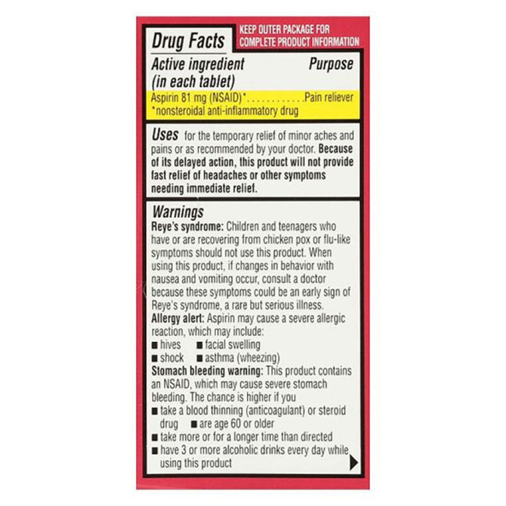 Leader Low Dose Aspirin Regimen Enteric Coated Tablets, 120 Ea