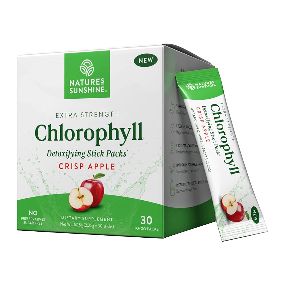 Natures Sunshine Chlorophyll Crisp Apple Detoxifying Stick Packs 30Ea