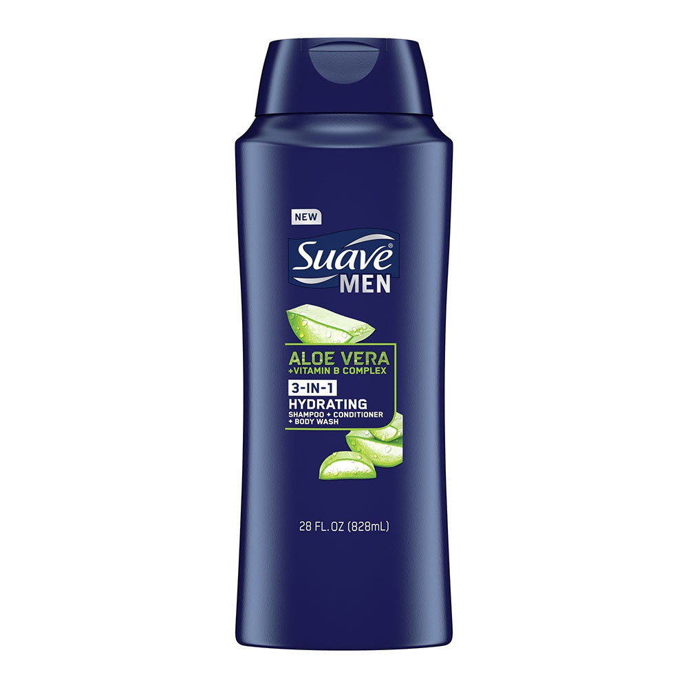 Suave Men 3 In 1 Shampoo Conditioner And Body Wash With Aloe Vera And Vitamin B7, 28 Oz