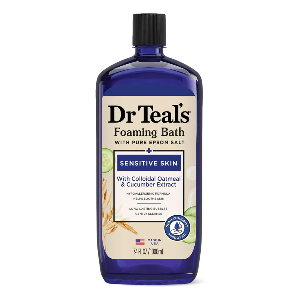 Dr Teals Foaming Bath Pure Epsom Salt Sensitive Skin with Colloidal Oatmeal and Cucumber Extract 34Oz (1000ml)