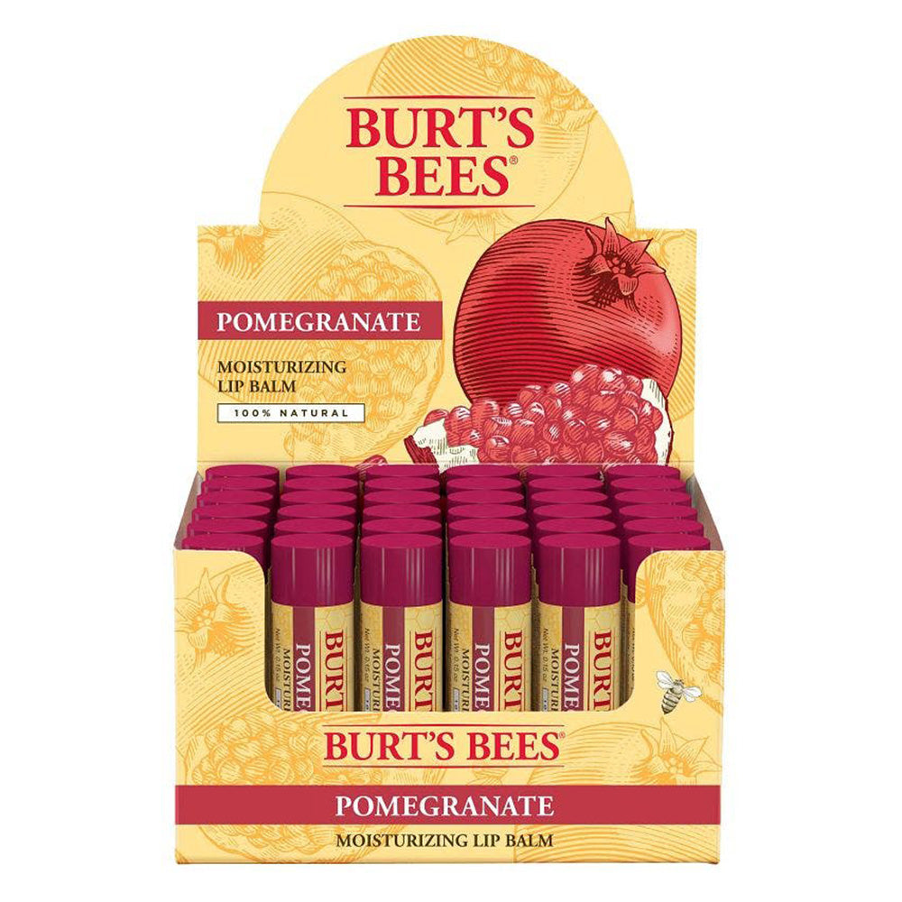 Burts Bees Natural Origin Pomegranate Moisturizing Lip Balm Paraben Free 0.15Oz (4.25g), 36Ea