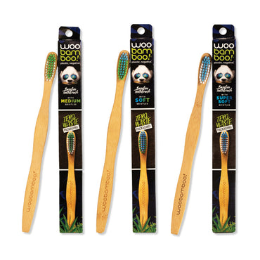 Woo Bamboo Adult Toothbrush Medium Zero Waste, 12 Ea