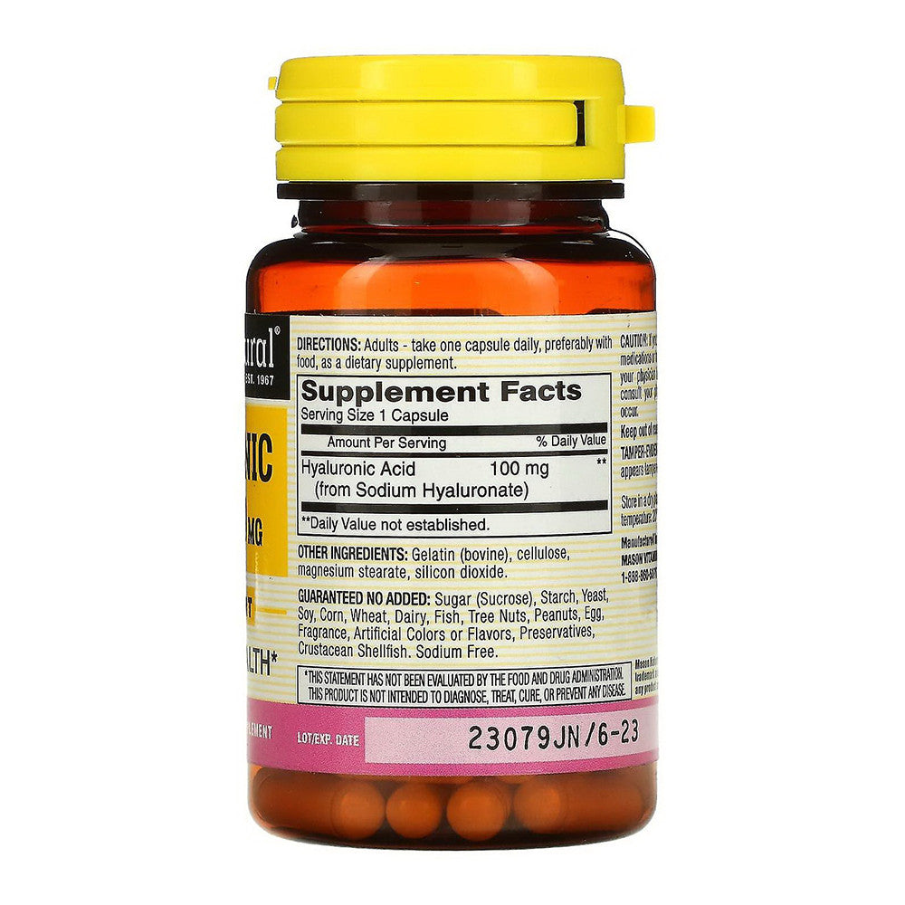Mason Natural Hyaluronic Acid 100 Mg Capsules for Joint and Skin Health, 30 Ea