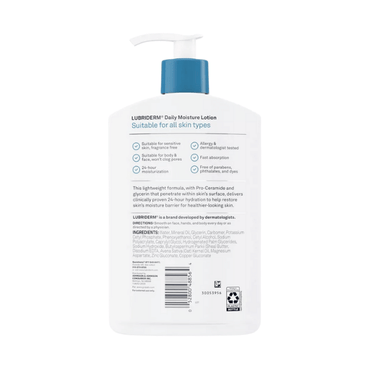 Lubriderm Daily Moisture Lotion For Normal To Dry Skin, Fragrance Free - 16 Oz