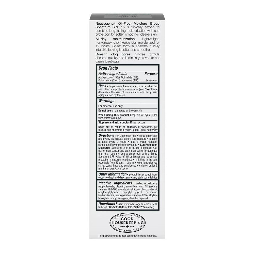 Neutrogena Oil-Free Facial Moisturizer With Uva And Uvb Sun Protection, Spf 15 - 4 Oz
