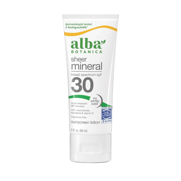 Alba Botanica Sensitive Mineral Sun ScreenProtection, SPF 30, Fragrance Free, 4 Oz