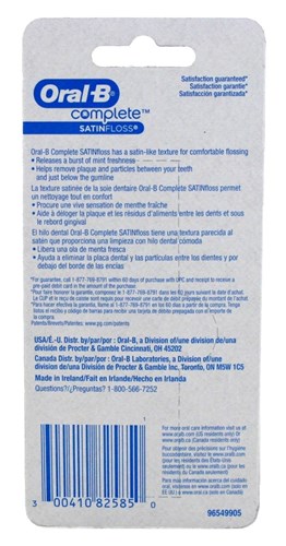 Oral-B Complete SatinFloss Dental Floss Mint, Twin pack, 50M x 2 Ea