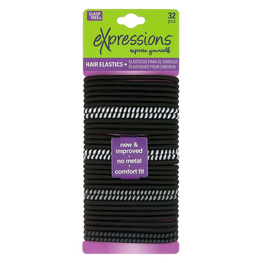 Expressions Hair Elastics Band, Black, 32 Ea