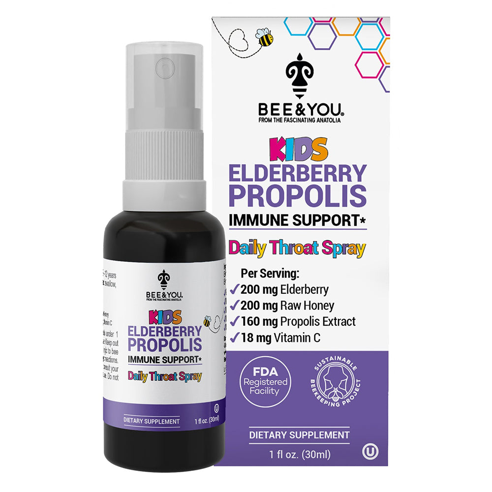 Bee and You Elderberry Propolis for Kids Daily Throat Spray for Immune Support 1Oz (30ml)