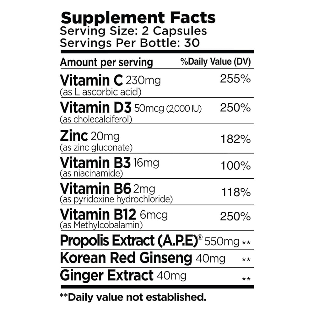 Bee and You Propolis Plus Multivitamin Ginger Ginseng Capsules Support Energy and Immune 60Ea
