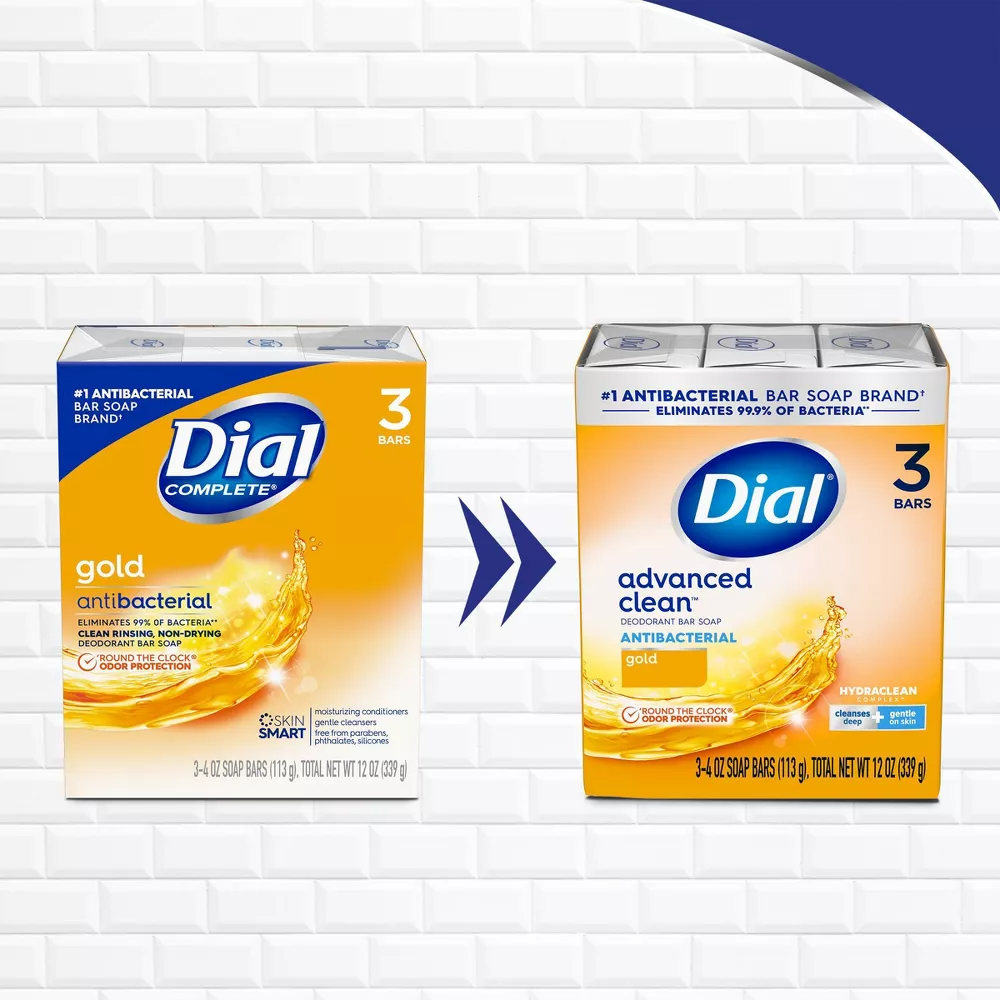 Dial Gold Clean Rinising Non Drying Antibacterial Deodorant Soap, 3 Ea, 12 Oz