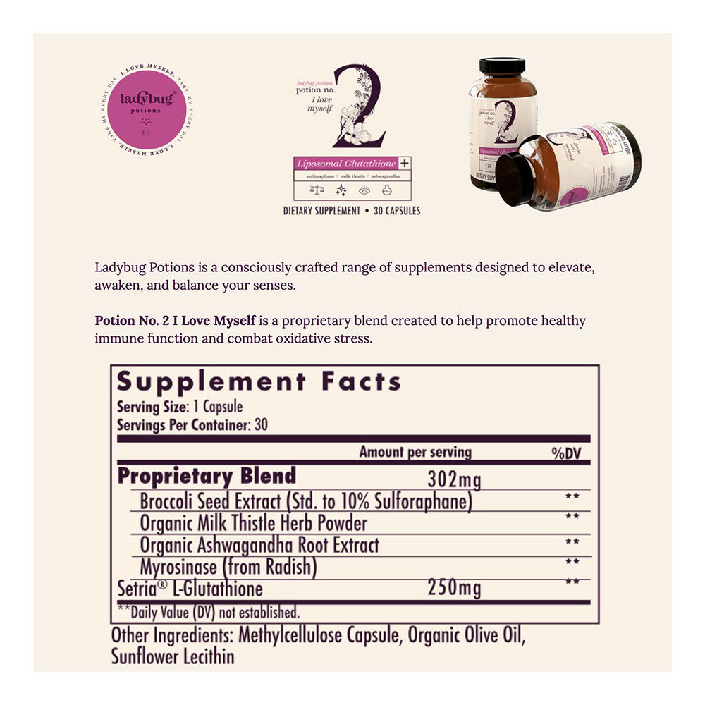 Ladybug Potion No2 I Love Myself Liposomal Glutathione Plus Capsules, Healthy Immune Function, 30 Ea