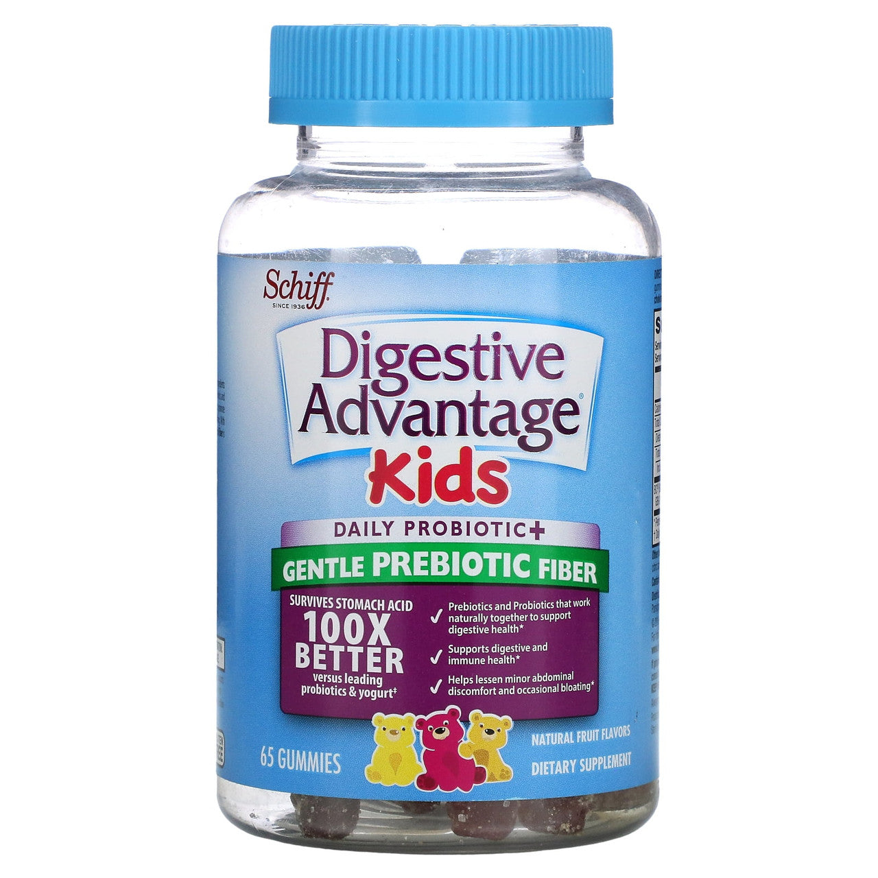 Digestive Advantage Kids Daily Probiotic And Gentle Prebiotic Fiber, Natural Fruit Gummies, 65 Ea