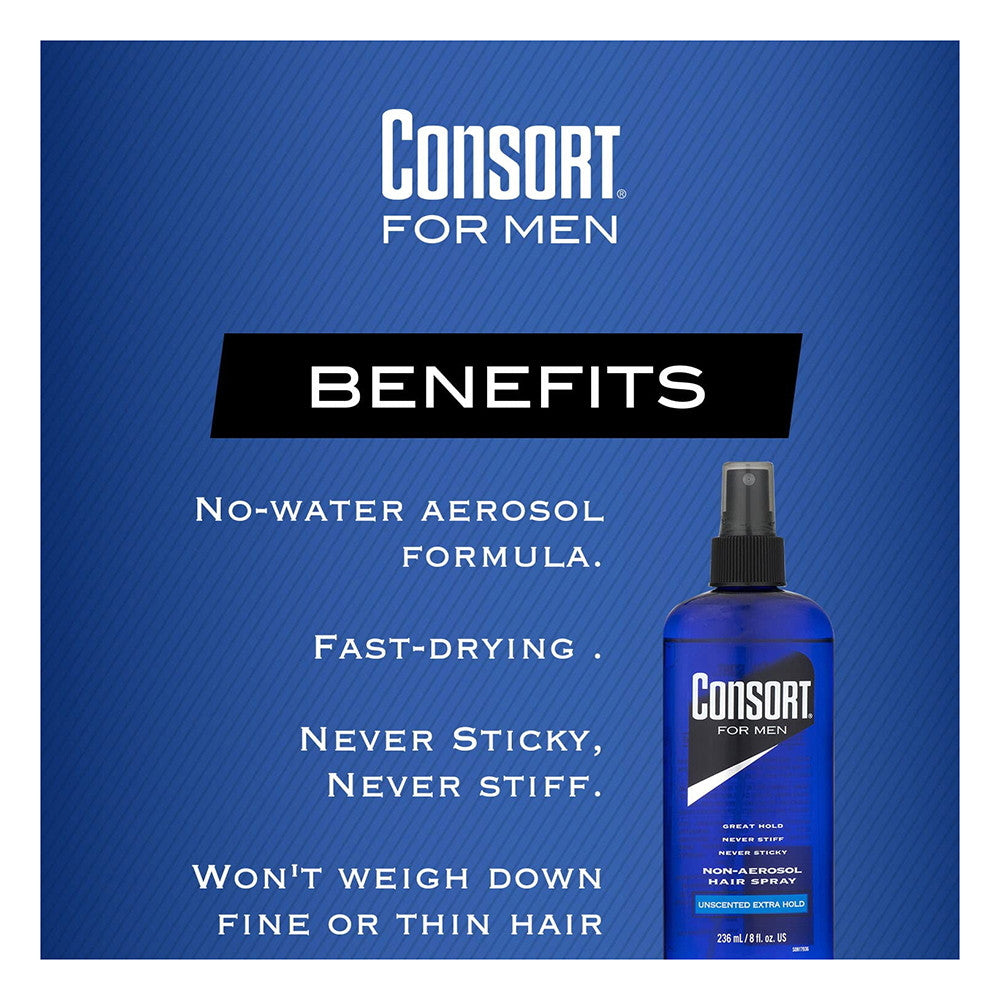 Consort For Men Hair Spray, Extra Hold, Unscented, Non-Aerosol, 8 Oz