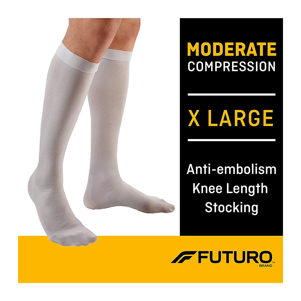 Futuro Anti-Embolism Knee Length Stockings, Moderate Compression, Closed Toe, X-Large Regular, White