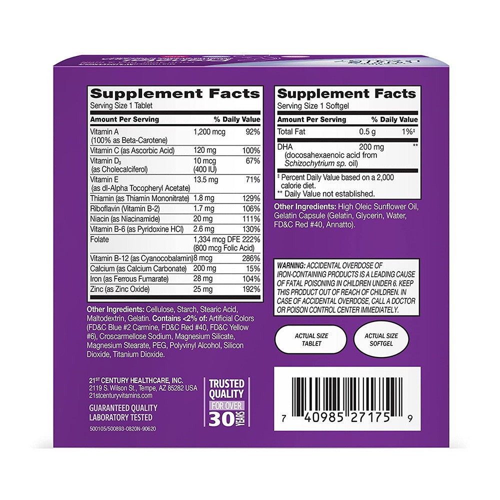 21st Century 2-Step Prenatal Multivitamin Plus DHA Tablets, 120 Ea