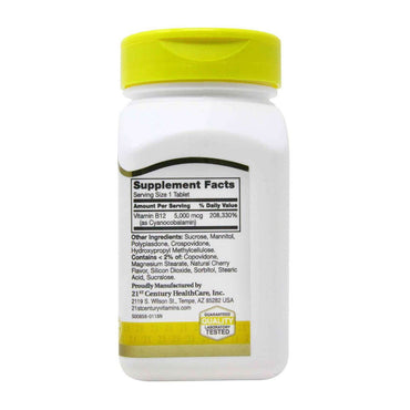 21St Century Sublingual Vitamin B-12 5000 Mcg Tablets - 110 Ea