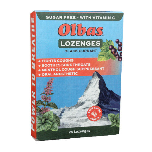 Olbas Maximum Strength Sugar Free Cough Suppressant Lozenges, Black Currant Flavor, 24 Ea
