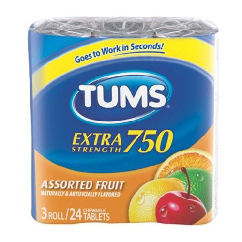 Tums Extra Strength Antacid Tablets, Assorted Flavors - 3 Rolls