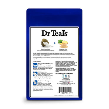 Dr Teals Pure Epsom Salt Soak, Detoxify And Energize with Ginger And Clay, 3 lbs