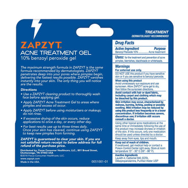 Zapzyt Maximum Strength 10% Benzoyl Peroxide Acne Treatment Gel, 1 Oz
