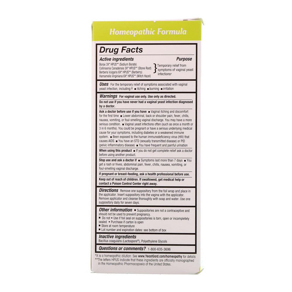 Yeast-Gard Advanced Homeopathic Suppositories, Treatment With Probiotics - 10 Ea