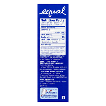 Equal Zero Calorie Sweetener Packets - 100 Packets