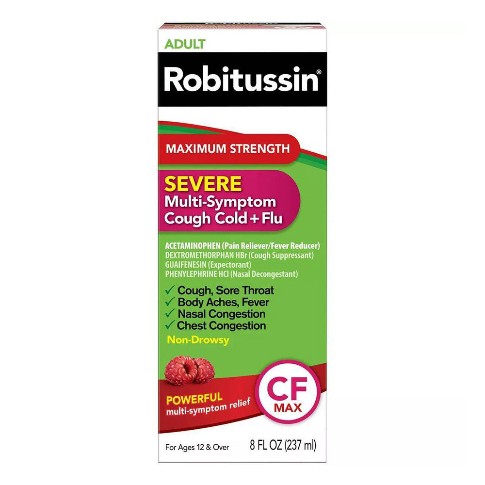 Robitussin Severe Multi-Symptom Cough Cold+Flu Syrup, For ages 12 and over, 8 Oz