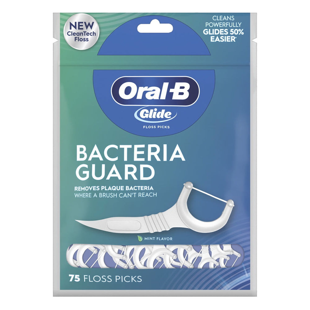 Oral B Glide Bacteria Guard Dental Floss Picks Mint Flavor Helps Removes Plaque Bacteria 75 Ea