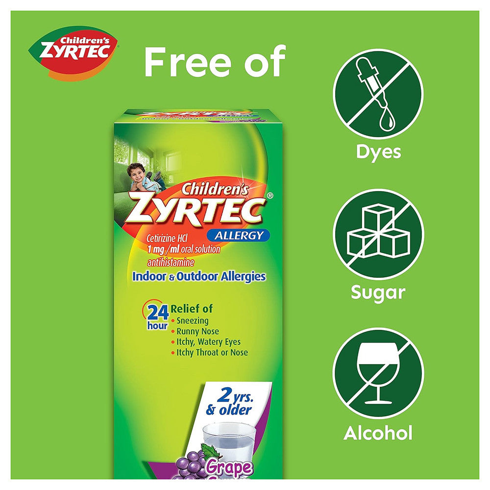 Childrens Zyrtec 24 Hour Allergy Relief Syrup, Grape Flavor, 8 Oz