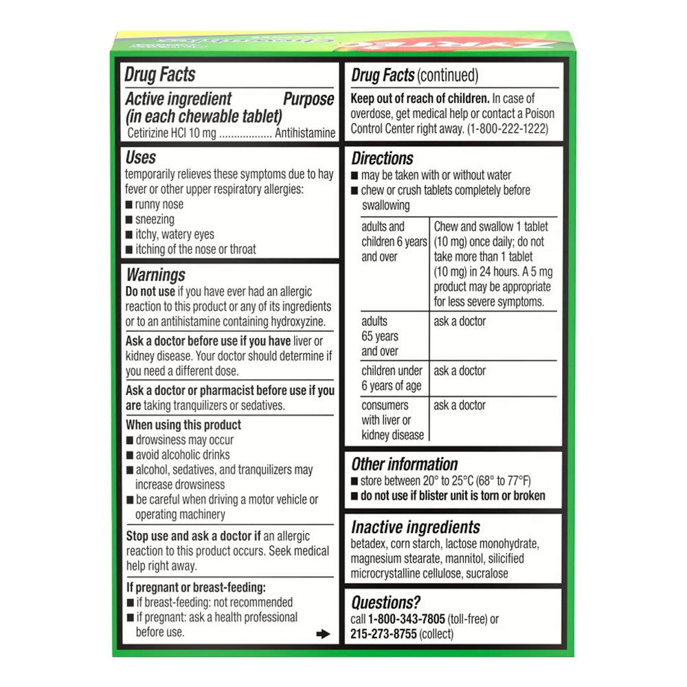 Zyrtec Allergy Chewables Dye Free 10 Mg Chewable Tablets, 24 Ea
