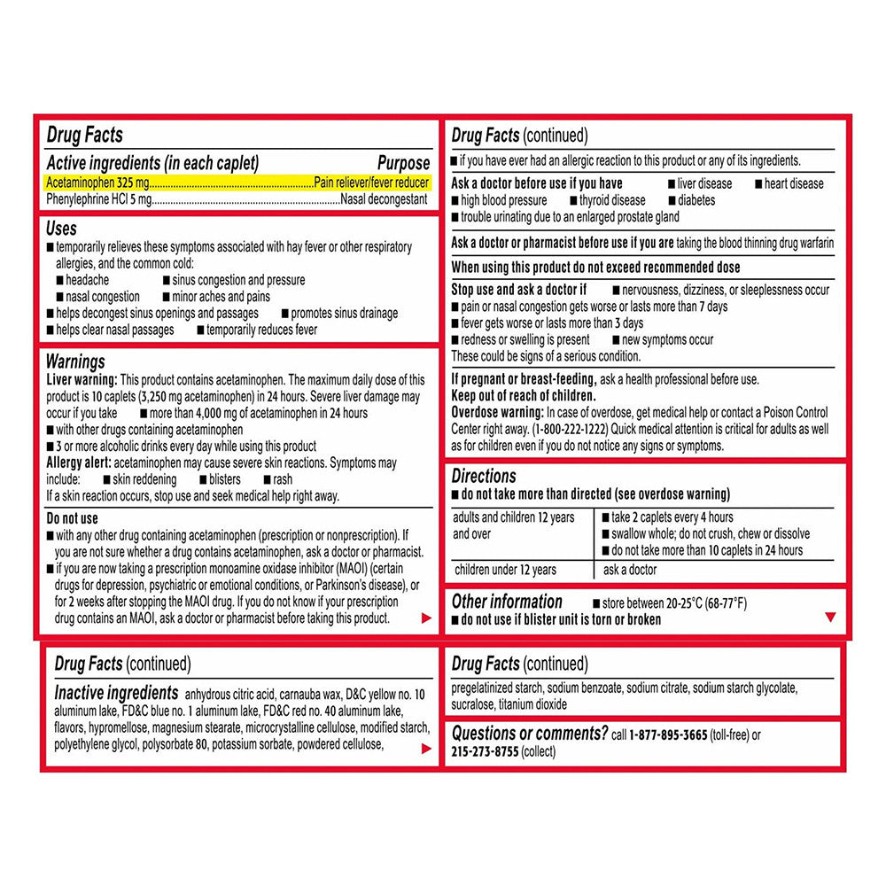 Tylenol Adult Sinus Plus Headache Caplets, Daytime, 24 Ea