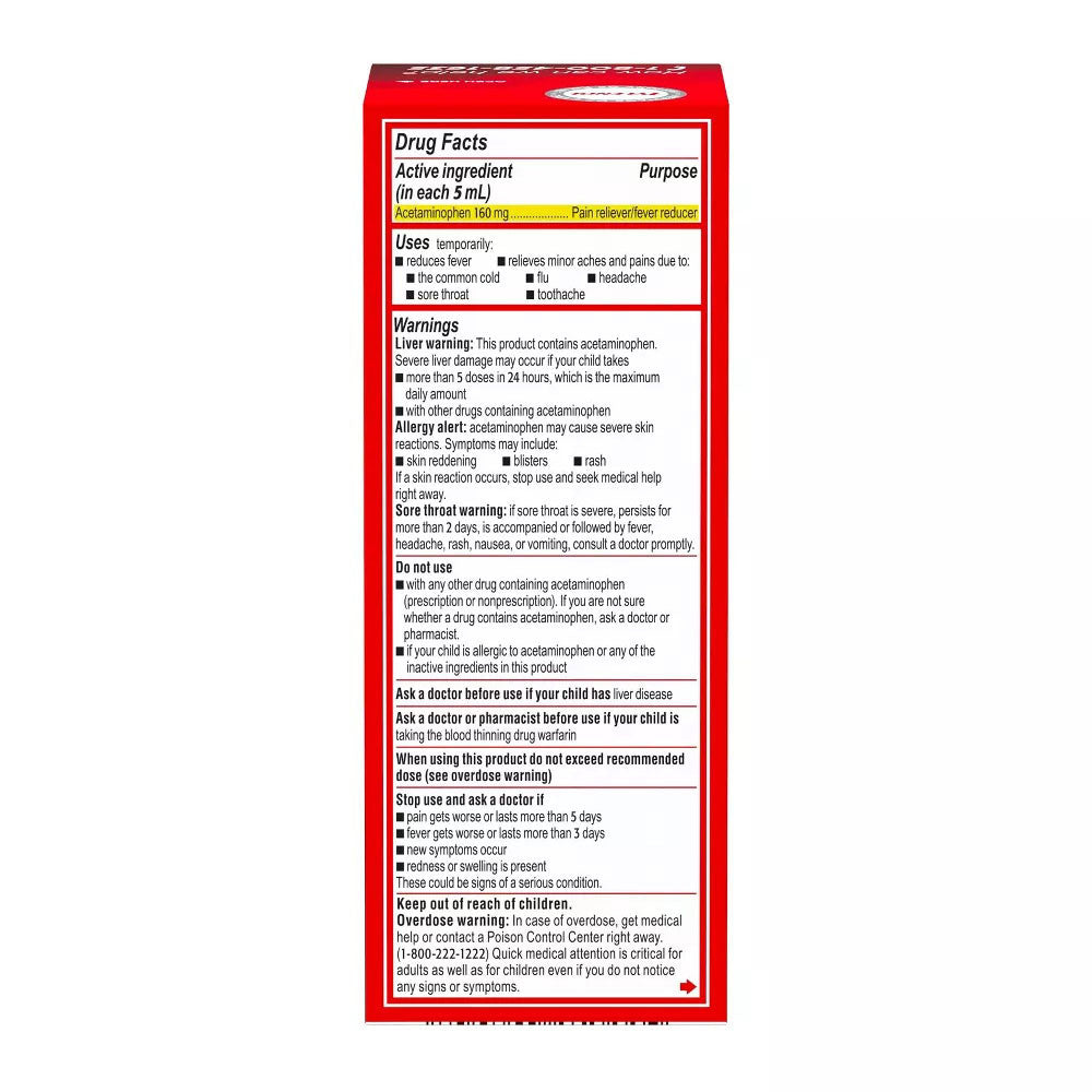 Tylenol Childrens Pain And Fever Relief Liquid Acetaminophen, Bubble Gum, 4 Oz