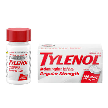 Tylenol Regular Strength Acetaminophen 325mg Tablets, Pain Reliever and Reduce Fever, 100 Ea