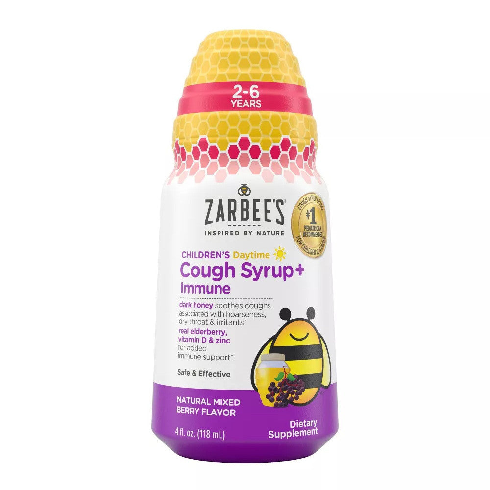 Zarbees Childrens Cough And Immune Daytime Syrup, Honey, Vitamin D Zinc Mix Berry, 118 Ml