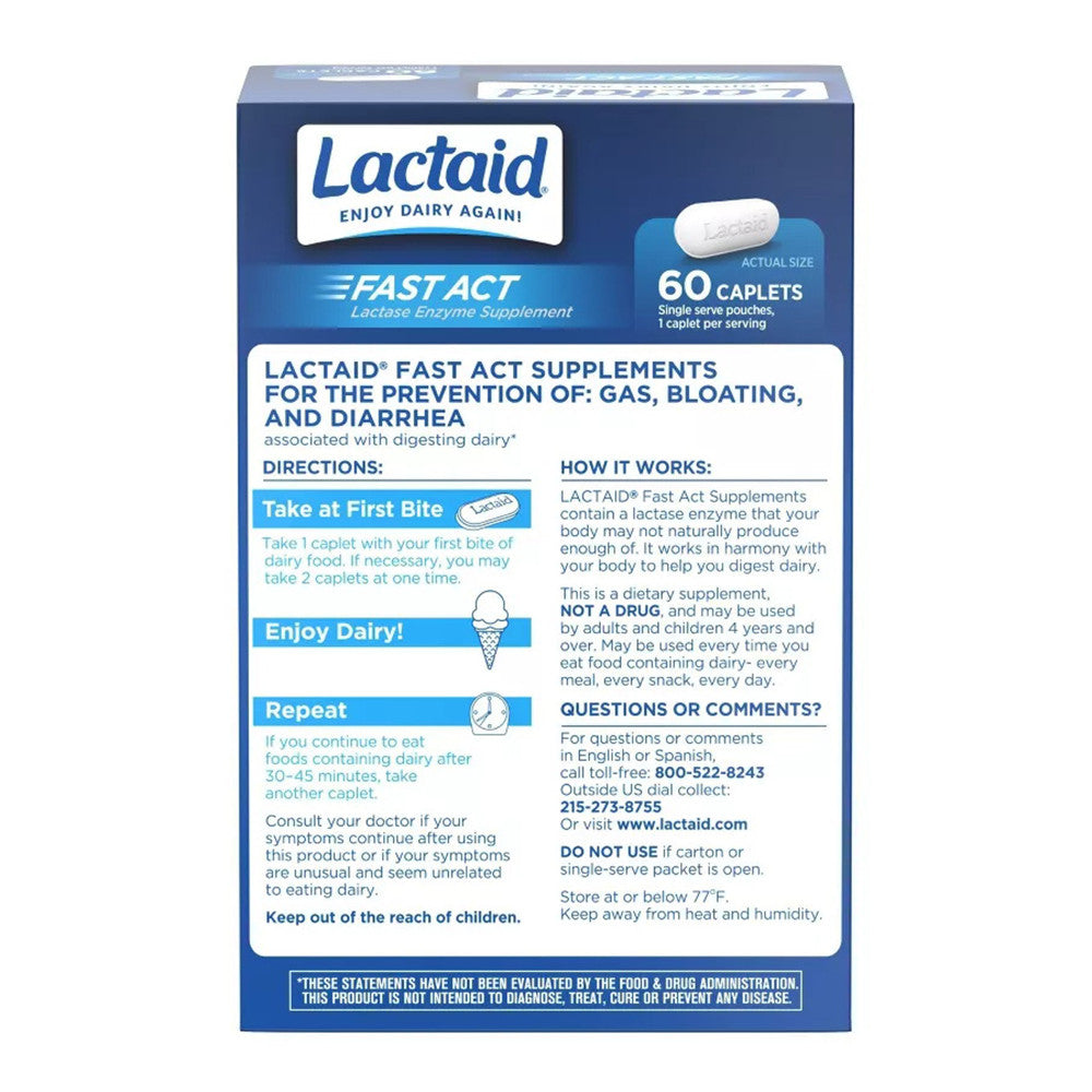 Lactaid Fast Act Caplets, 60 Each