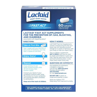 Lactaid Fast Act Caplets, 60 Each