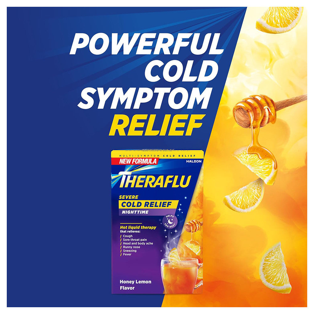 TheraFlu Nighttime Severe Cold Relief Honey Lemon Flavor Powder, 6 Ea