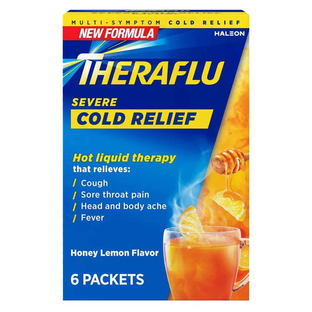 Theraflu Powder Severe Cold Relief Packets for Symptom Control 6Ea