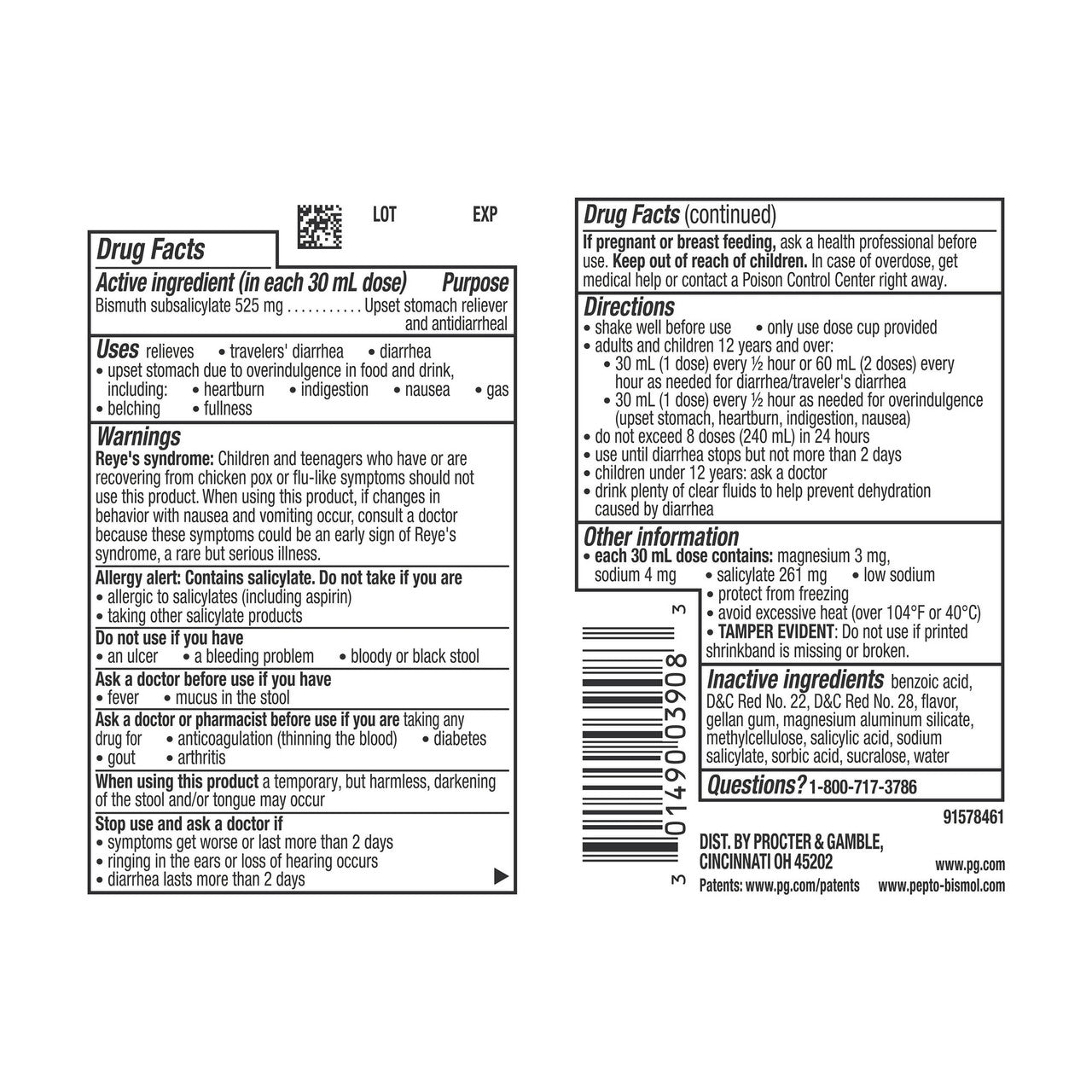Pepto-Bismol Original Antidiarrheal, Upset Stomach and Diarrhea Relief Liquid, 8 Oz