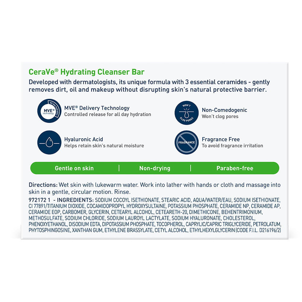 Cerave Hydrating Cleansing Bar For Dry To Normal Skin, 4.5 Oz