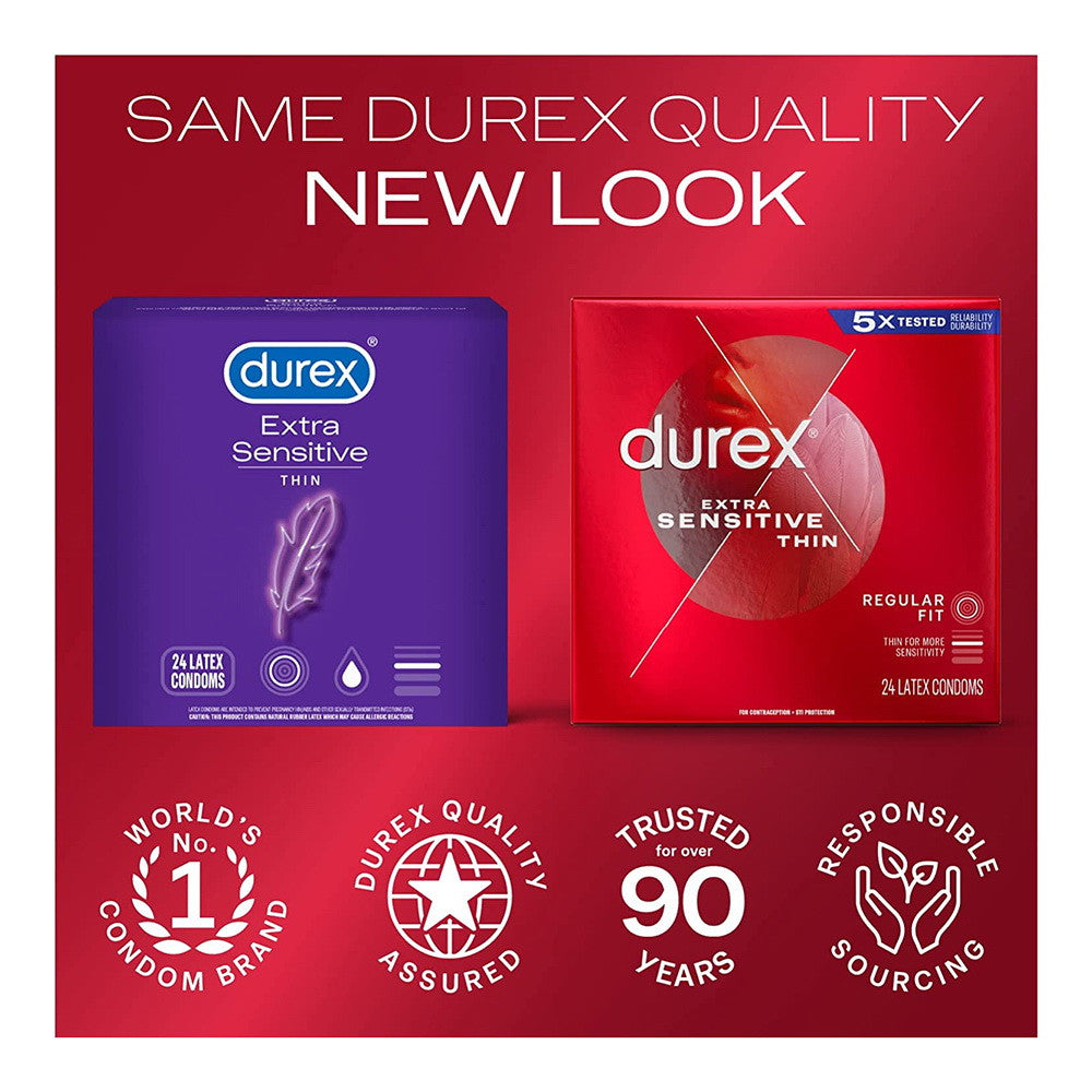 Durex Extra Sensitive Ultra Thin Lubricated Condoms, 24 Ea