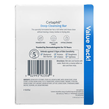 Cetaphil Deep Cleansing Bar Soap, 3 Bars, 13.5 Oz