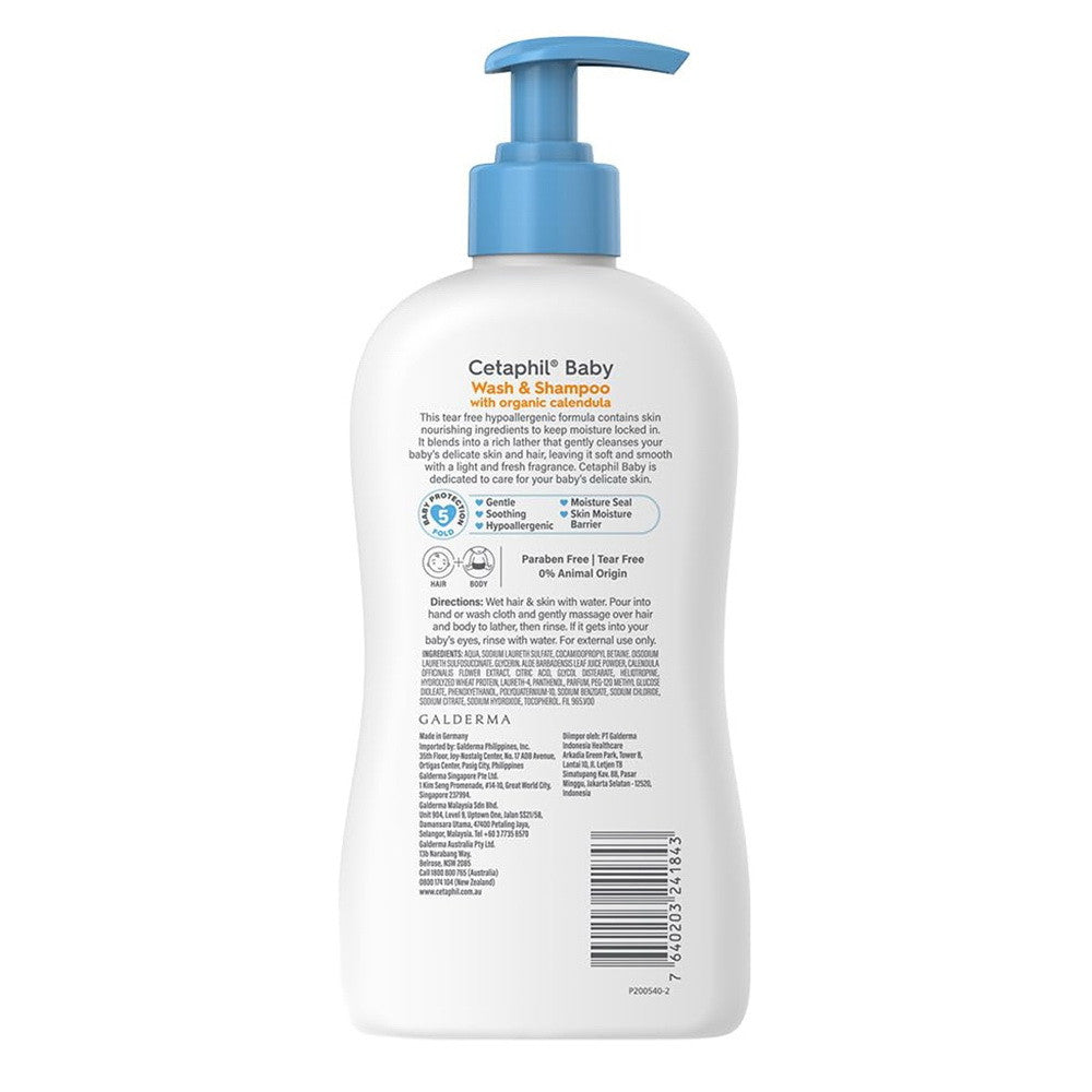 Cetaphil Baby Wash & Shampoo with Organic Calendula, Tear Free, Paraben, 13.5 Oz