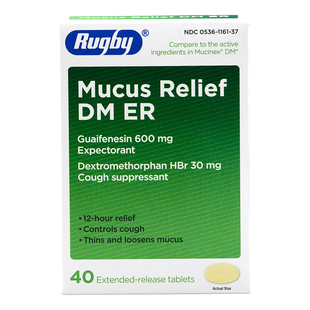 Rugby Mucus Relief Dextromethorphan 30 Mg Extended Release Tablets, 40 Ea