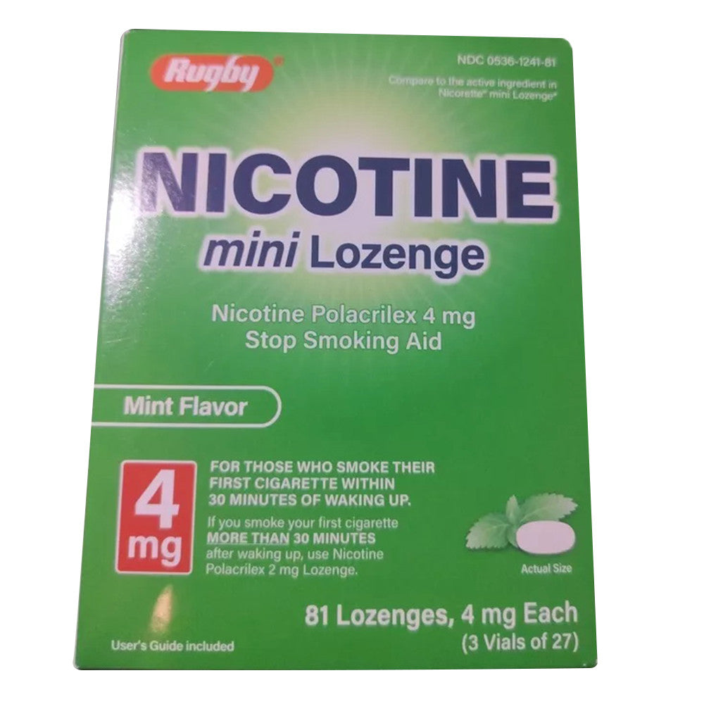 Rugby Nicotine Mini Lozenge Polacrilex Stop Smoking Aid 4 Mg, Mint Flavor, 81 Ea