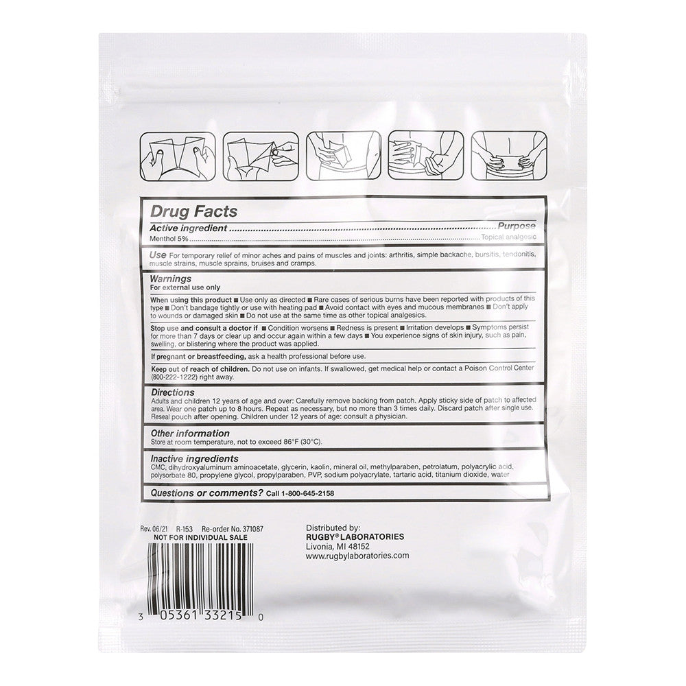 Rugby Extra Strength Topical Analgesic 5% Menthol Cold or Hot Patch, 5 Ea