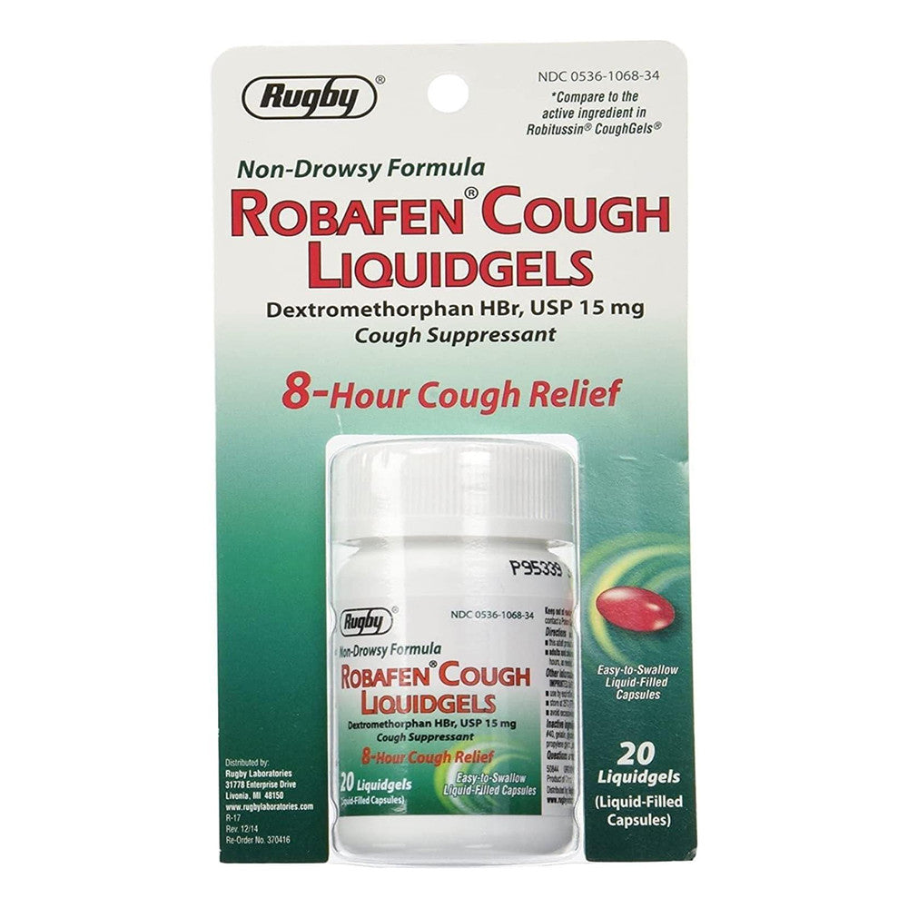 Rugby Robafen Cough Liquidgels Dextromethorphan HBr USP 15mg, 20 Ea