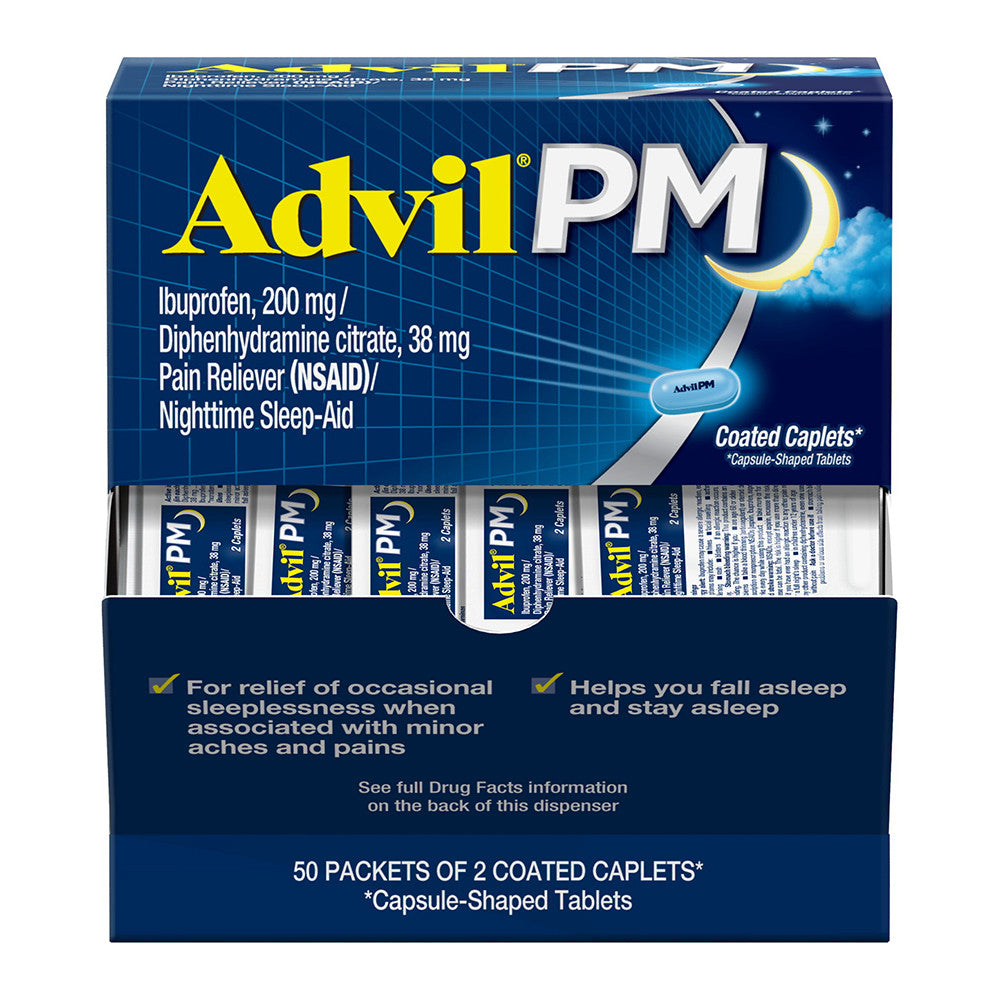 Advil PM Pain Reliever With Nighttime Sleep Aids Caplets, 100 Ea