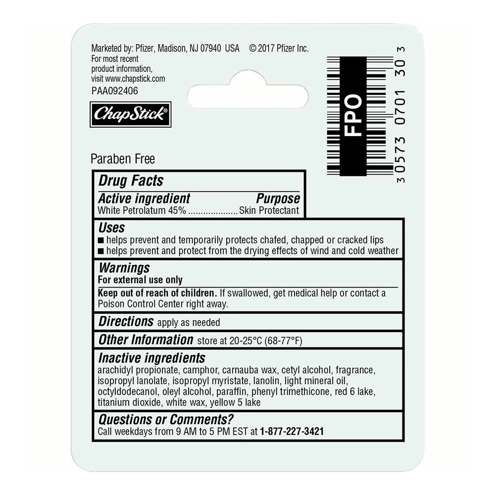ChapStick Skin Protectant Classic Original Lip Balm Pack, 3 Ea